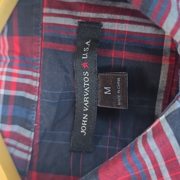 John Varvatos Mens RED White Blue PLAID Cotton Button down Shirt Sz.M - Picture 10 of 12